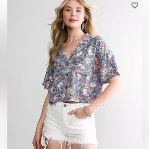 O’Neill Ophelia Oversized Button Up Shirt, multicolored floral, size XS